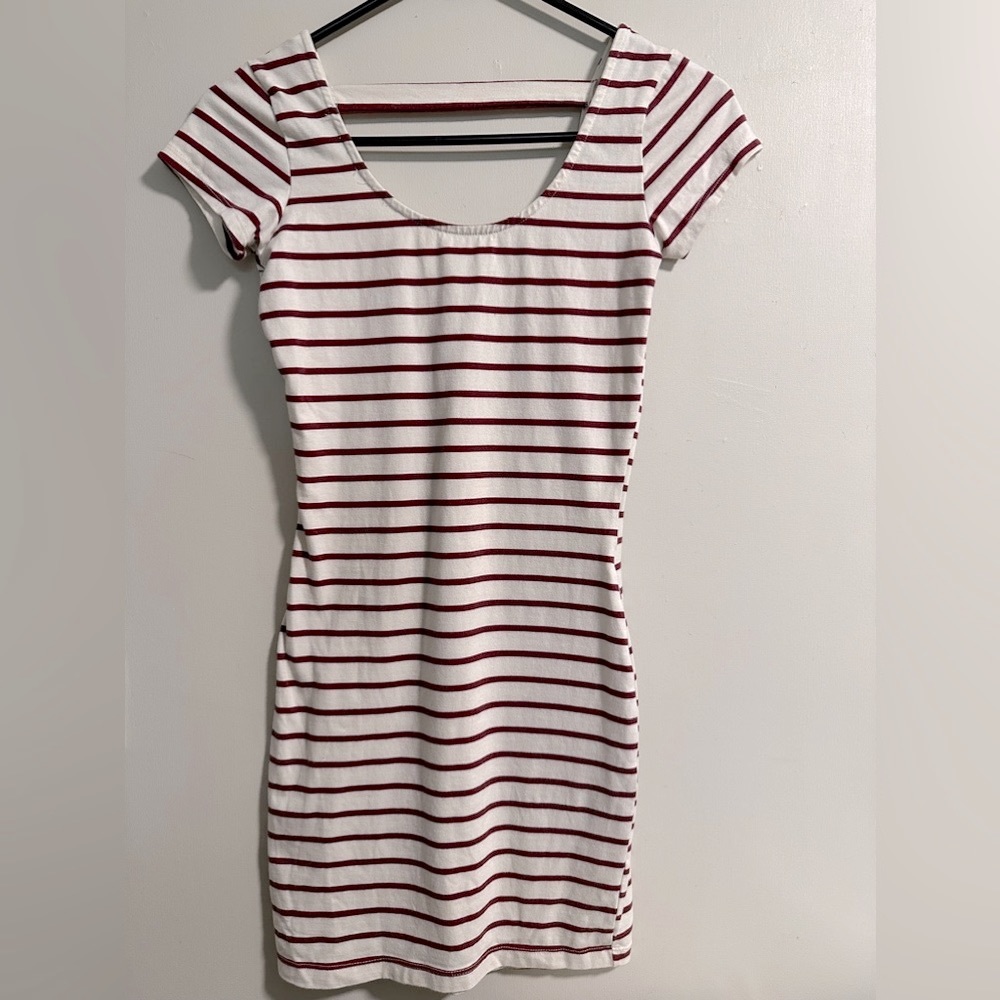 NWOT Y2K maroon/cream striped mini dress